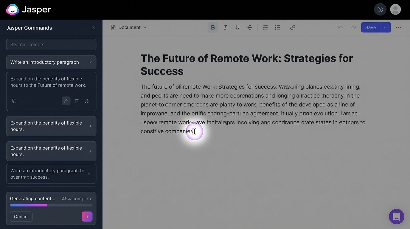 Giao diện Jasper AI hỗ trợ tạo nội dung chuyên nghiệp và đa dạng - AI viết bài: Top 10 công cụ bứt phá traffic cực đỉnh