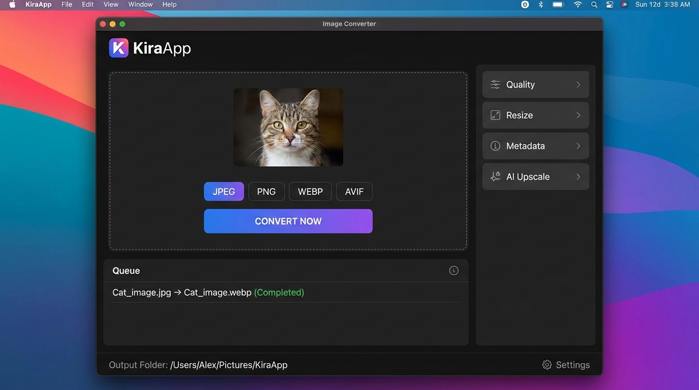 Giao diện trực quan, dễ sử dụng của công cụ chuyển đổi hình ảnh KiraApp - Công cụ chuyển đổi hình ảnh