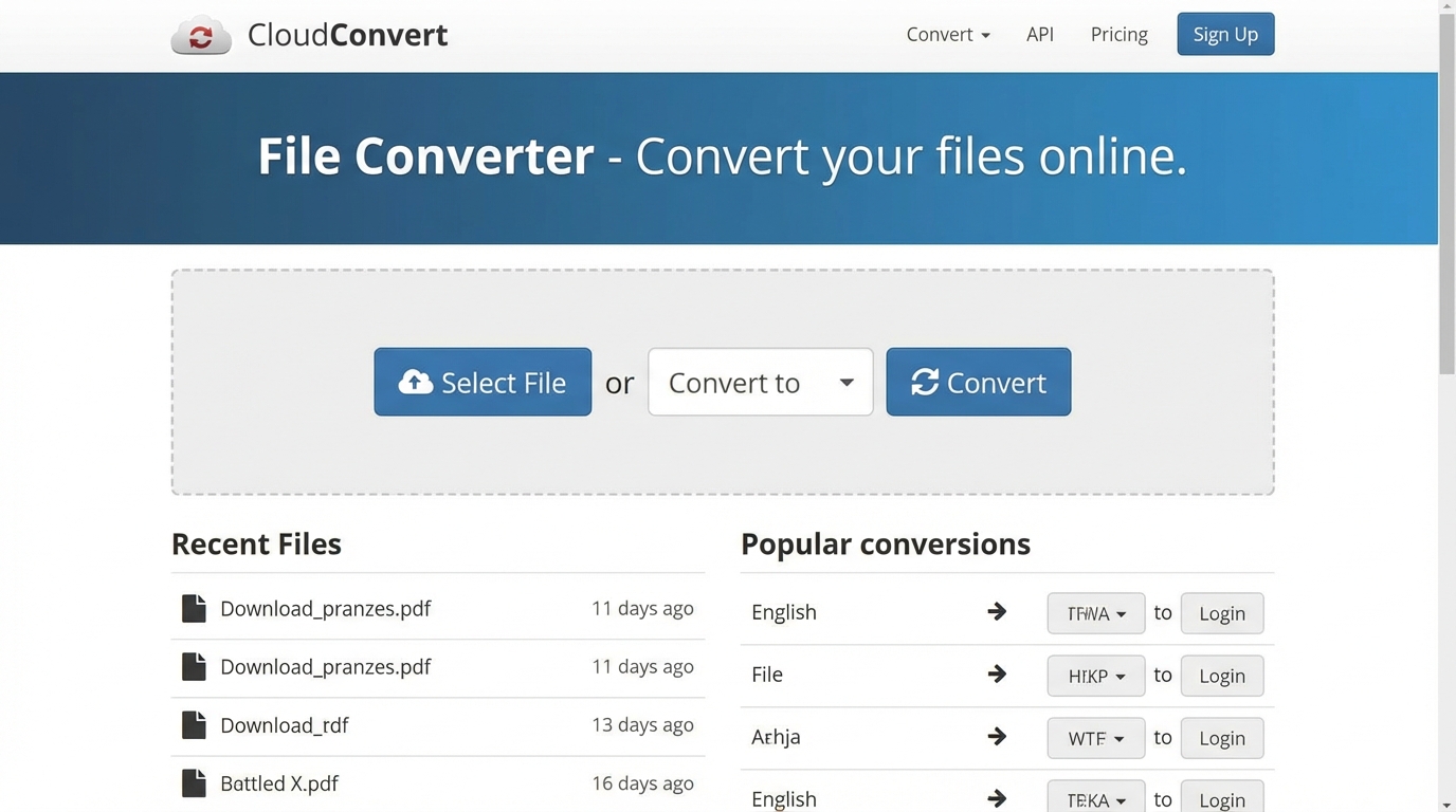 Giao diện trang web CloudConvert - Công cụ Chuyển đổi video