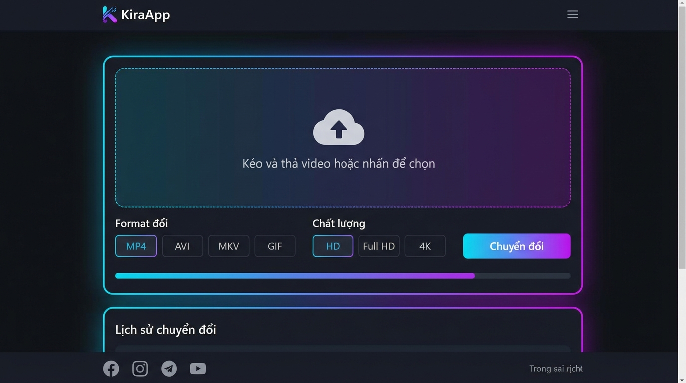 Giao diện công cụ chuyển đổi video online KiraApp - Công cụ Chuyển đổi video