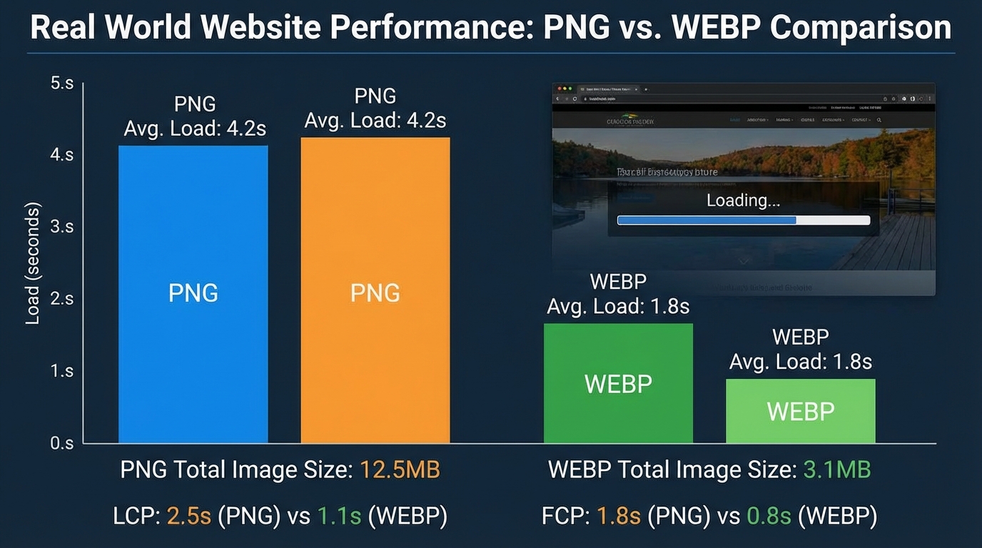 So sánh tốc độ tải trang giữa PNG và WEBP - Đổi PNG sang WEBP