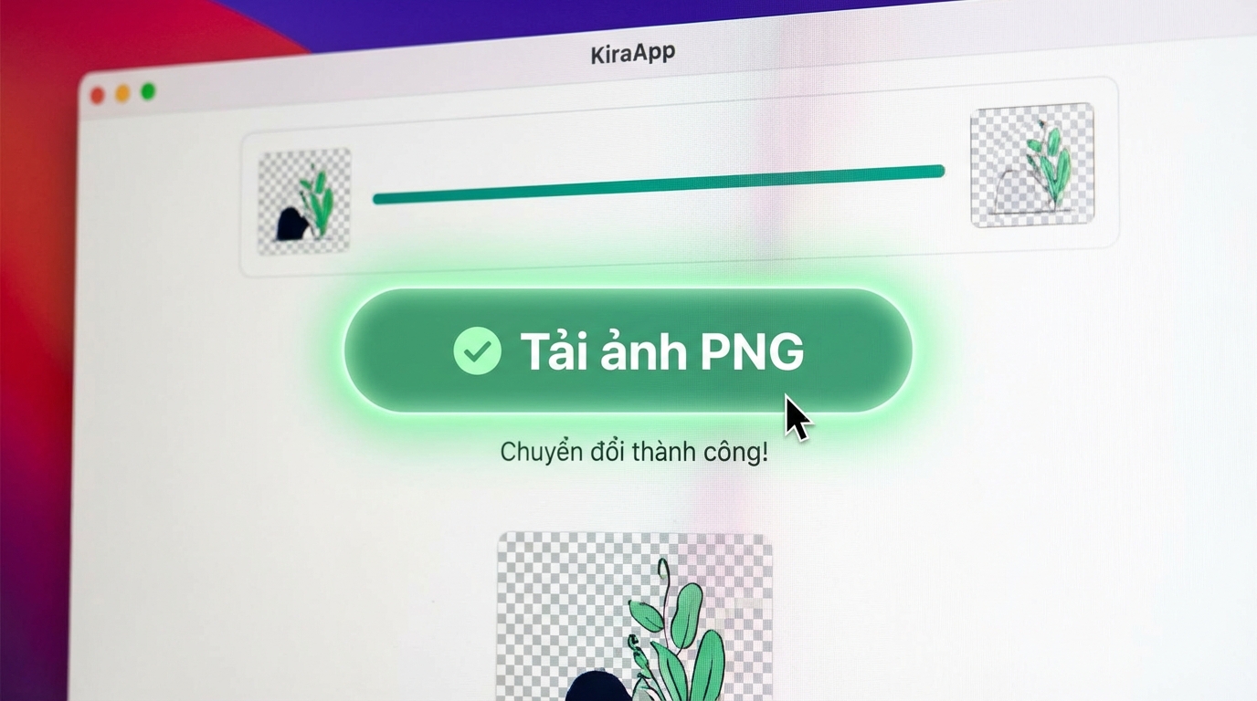 Nút tải ảnh PNG sau khi chuyển đổi thành công trên KiraApp - Công cụ Đổi JPG sang PNG
