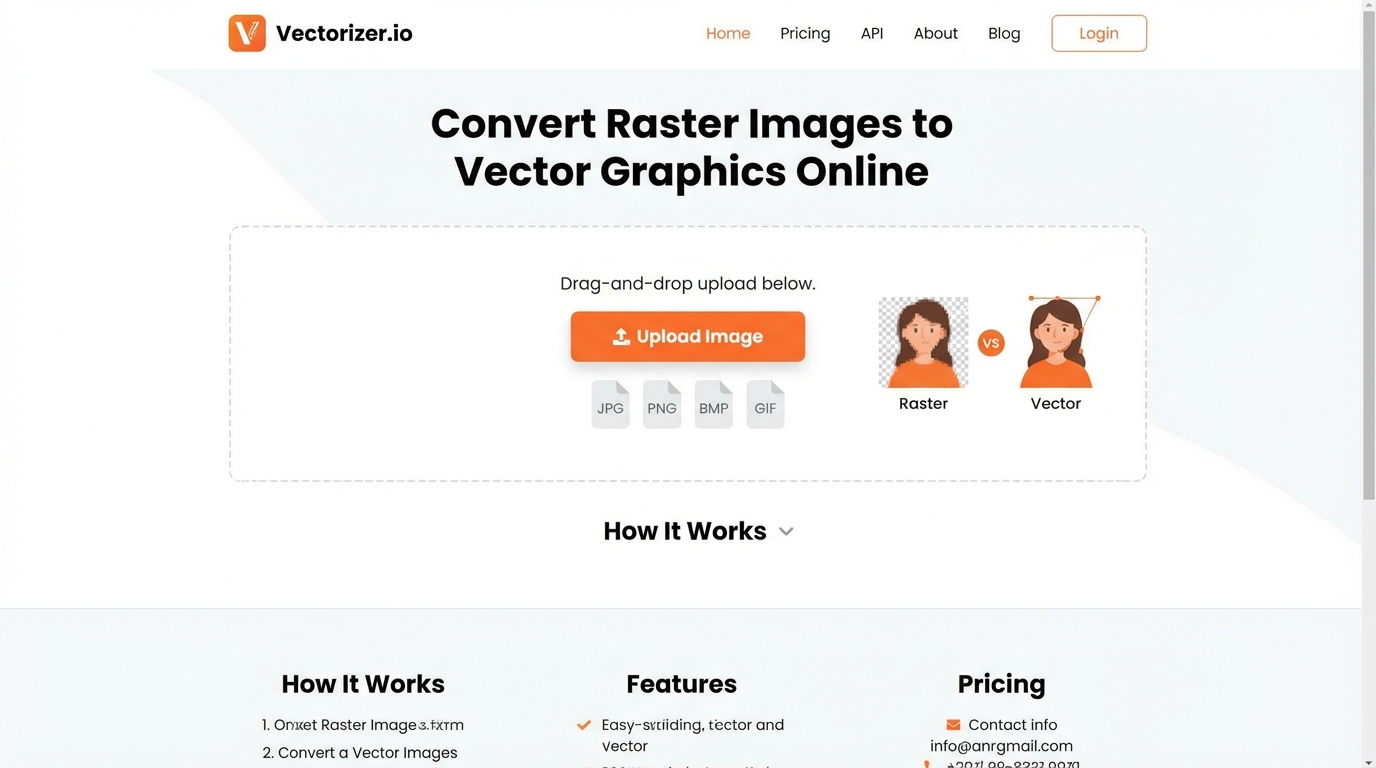 Giao diện trang web Vectorizer.io - Đổi PNG sang SVG