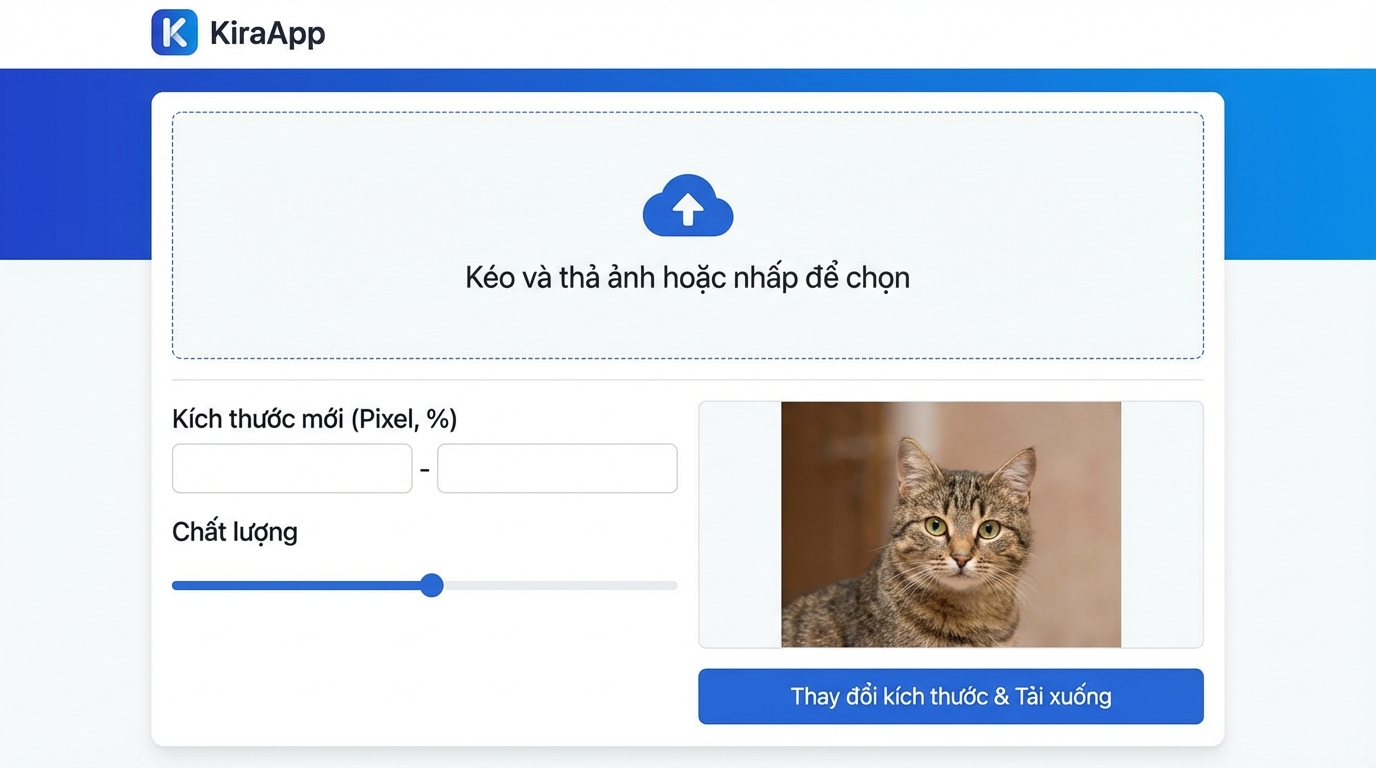 Giao diện tải ảnh lên công cụ thay đổi kích thước ảnh KiraApp - Công cụ thay đổi kích thước ảnh