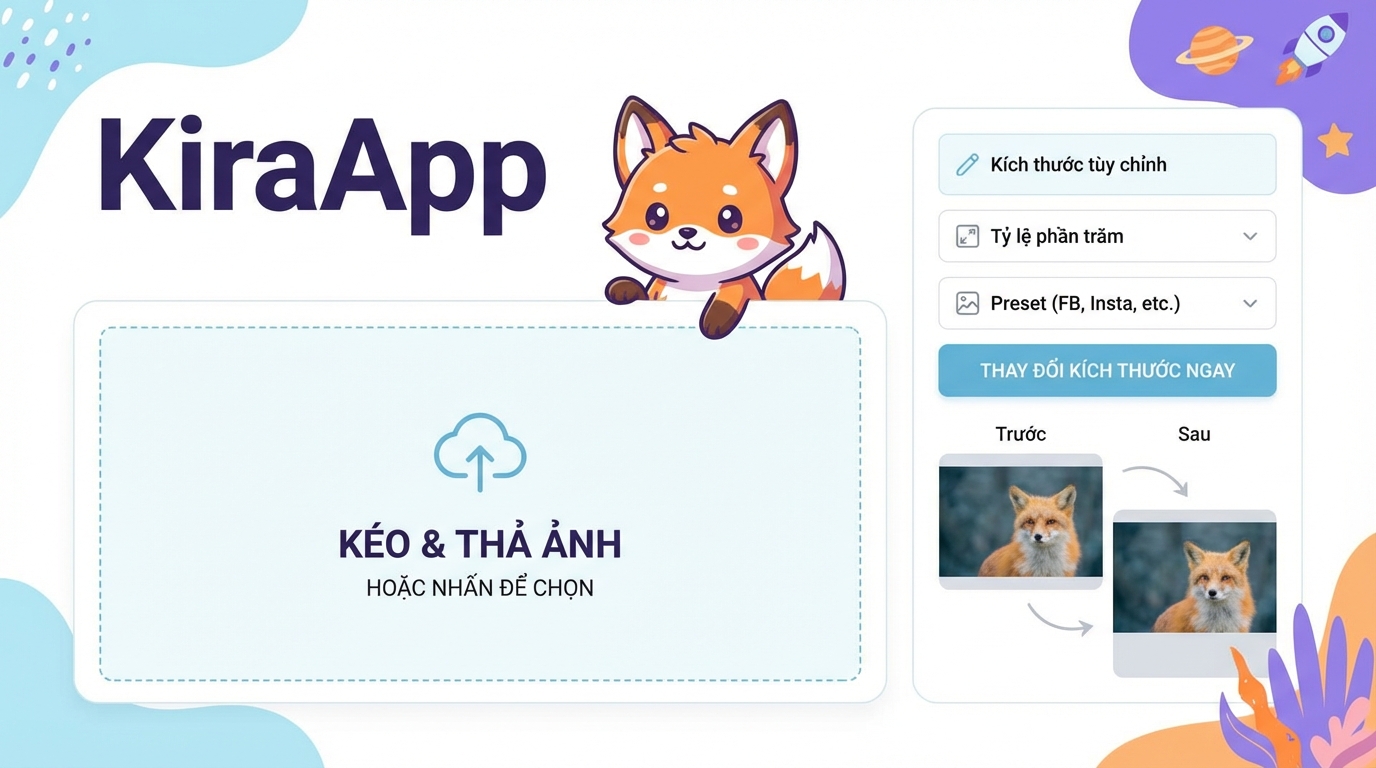 Giao diện trang chủ công cụ thay đổi kích thước ảnh KiraApp - Công cụ thay đổi kích thước ảnh