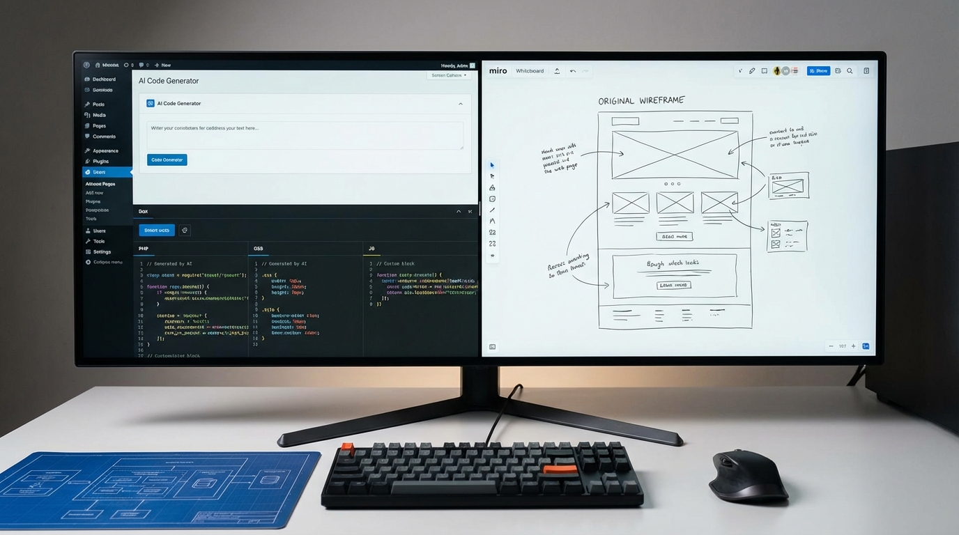 Sử dụng công cụ tạo giao diện web để tối ưu hóa quy trình từ bản vẽ tay sang theme WordPress hoàn chỉnh. - Thiết kế theme WordPress AI: Biến hình vẽ tay thành code cực đỉnh