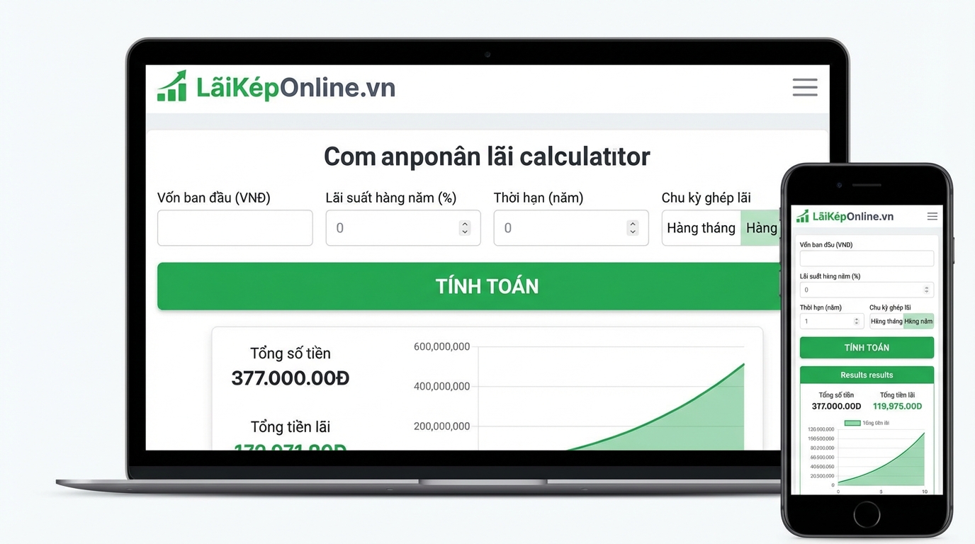 Công cụ tính lãi suất kép trực tuyến của KiraApp. - Công cụ Tính lãi suất kép