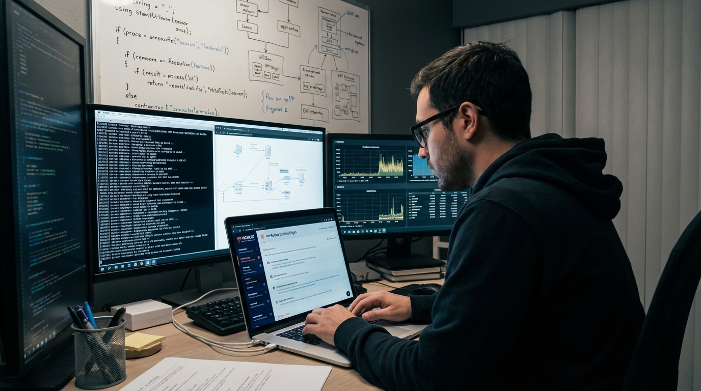 kỹ thuật viên đang thực hiện tối ưu seo kỹ thuật cho website wordpress - Tối ưu core web vitals 2026: 10 plugin đỉnh cao cực mạnh