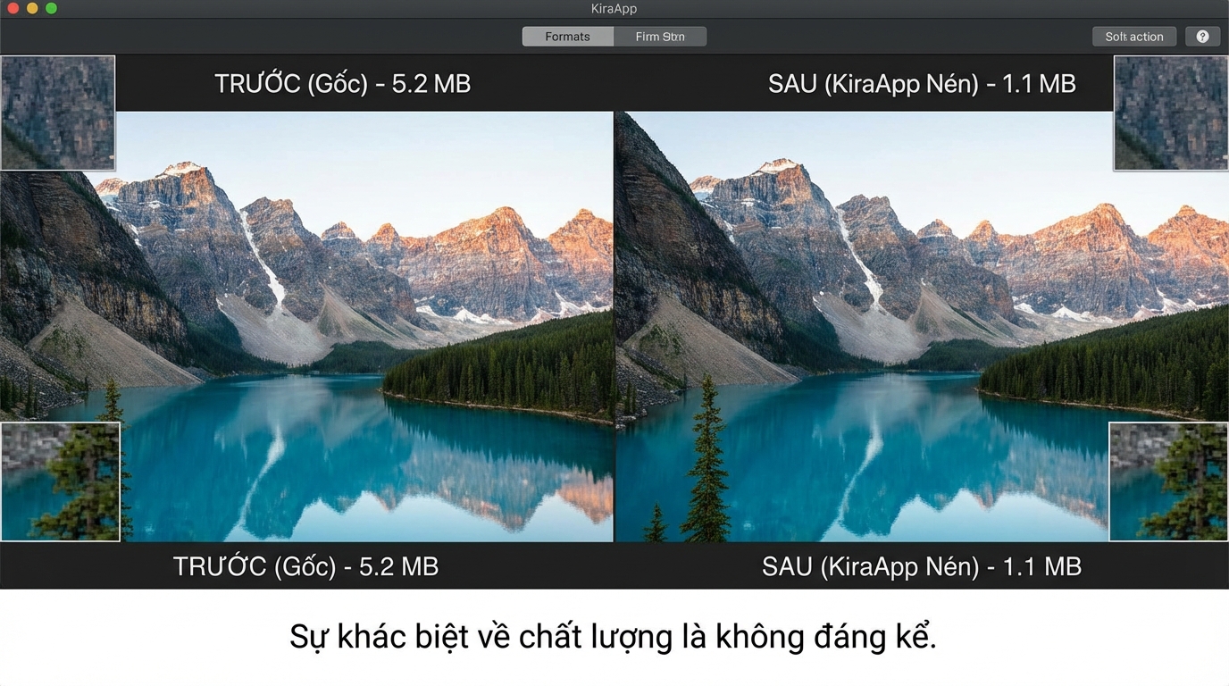 So sánh chất lượng ảnh trước và sau khi nén với KiraApp - Top 10 công cụ nén ảnh online miễn phí cực đỉnh 2026