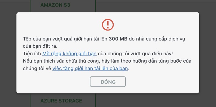 All-in-One WP Migration là giới hạn kích thước tập tin upload
