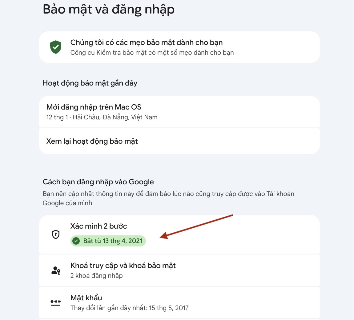 Bật khác minh 2 bước tài khoản google