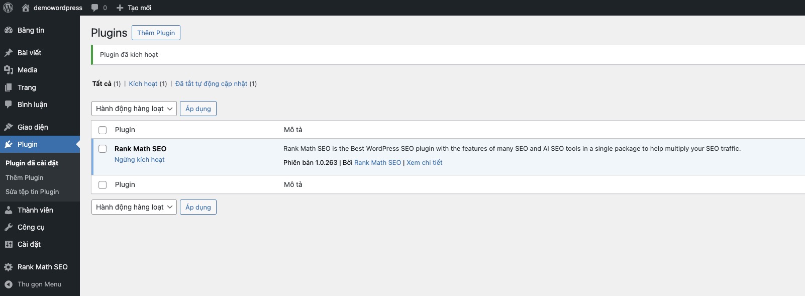 Rank Math đã được cài đặt thành công