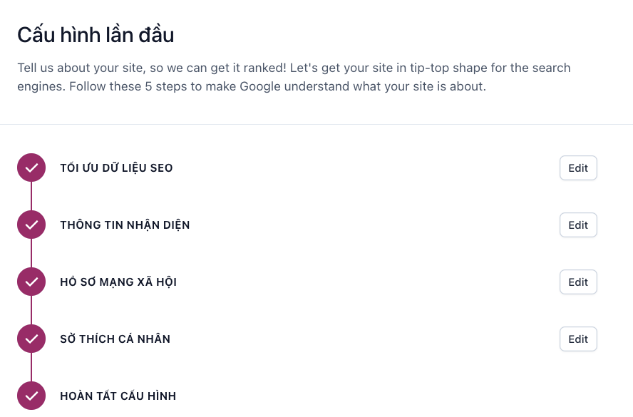 Điền các thông tin ban đầu của website
