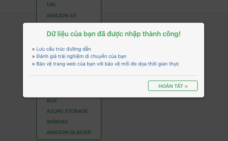 Giao diện Import thành công