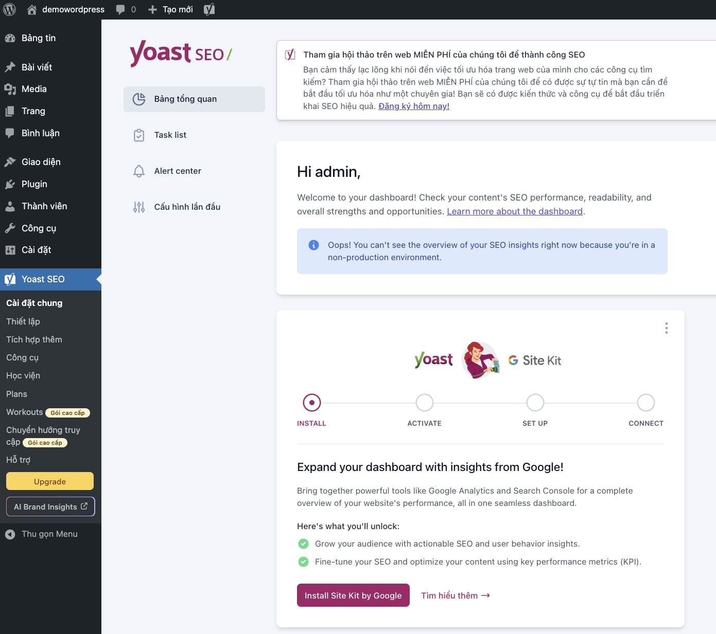 Giao diện cài đặt chung của Yoast SEO