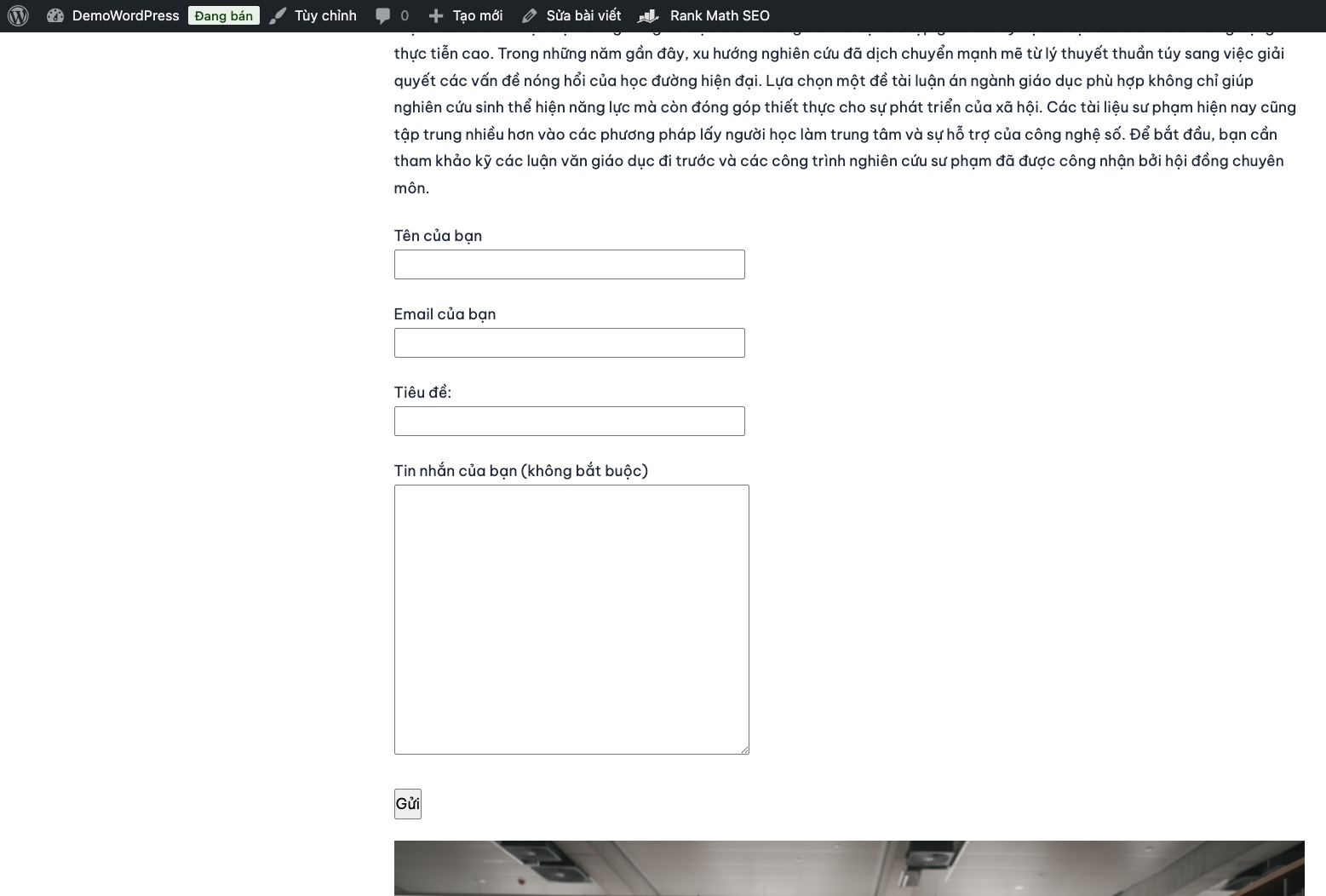 Kết quả hiển thị Form trong bài viết
