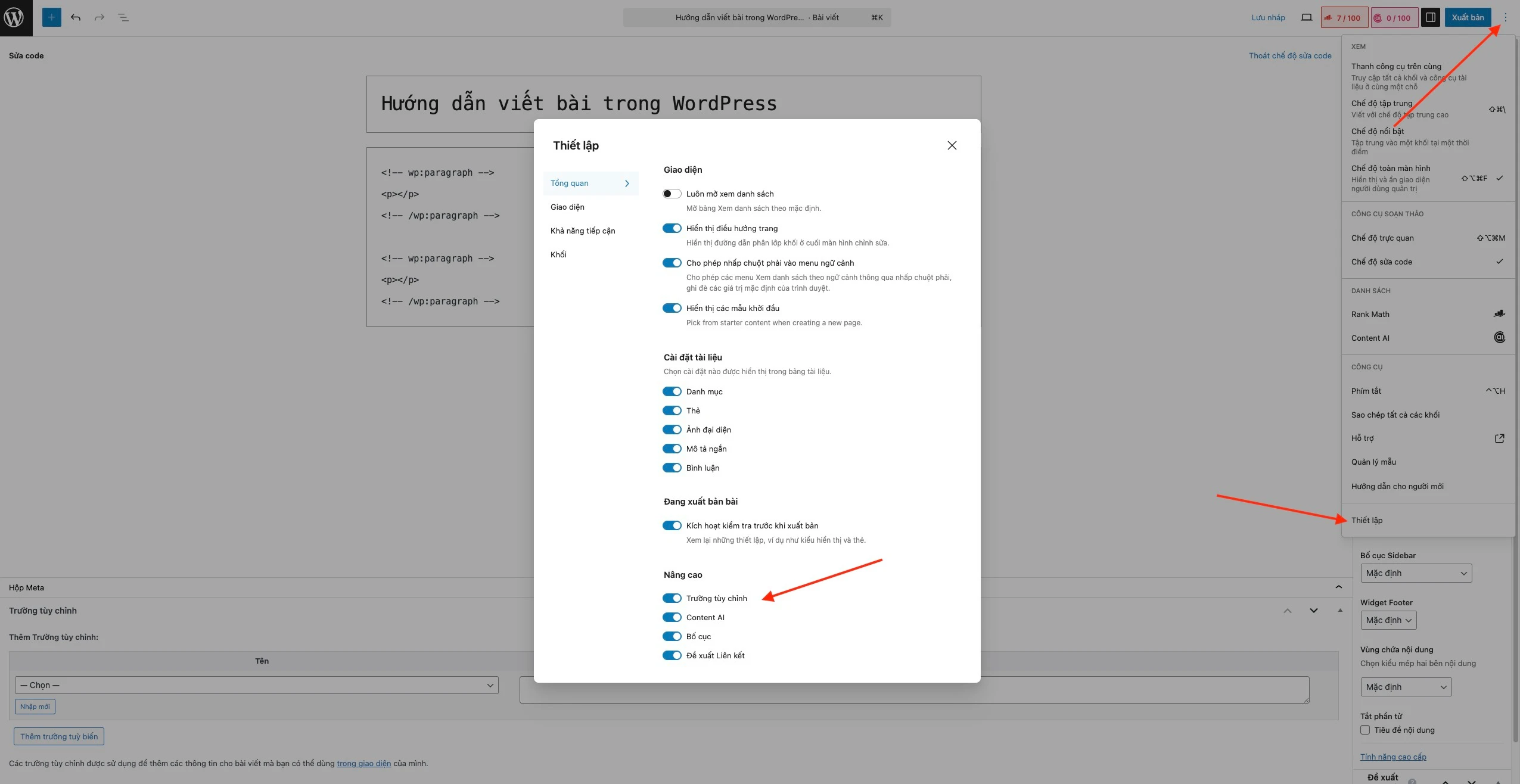 Hiển thị custom field