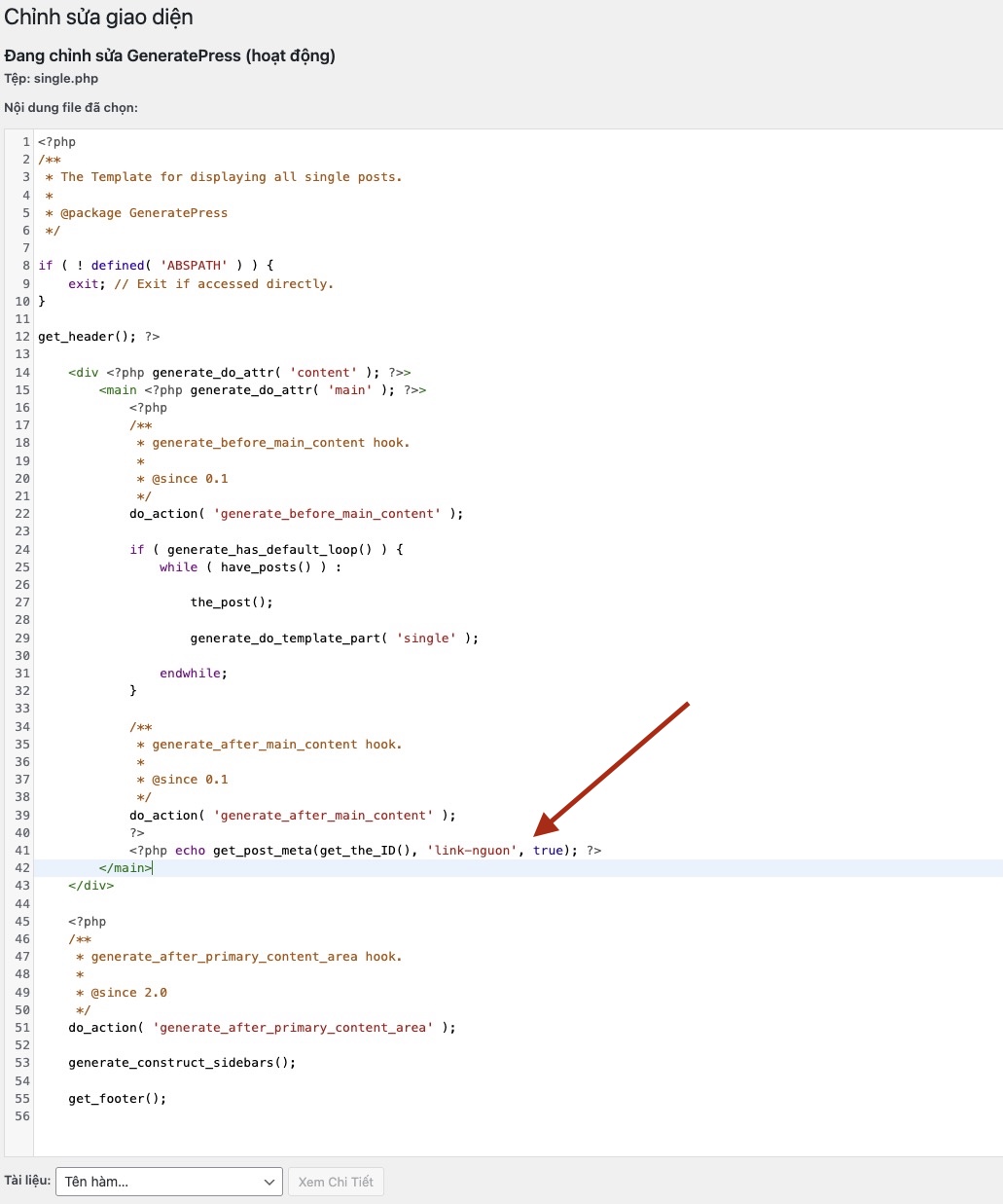 Chèn code vào nới cần hiển thị