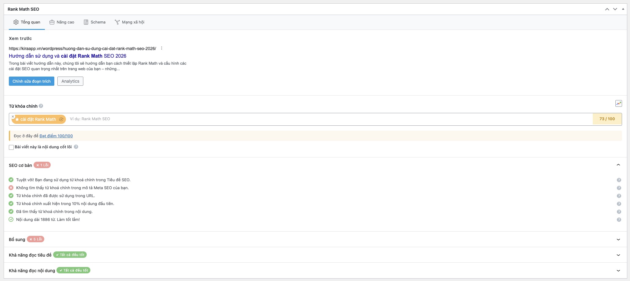 Hướng dẫn viết bải chuẩn seo với Rank Math Seo mới nhất 2026
