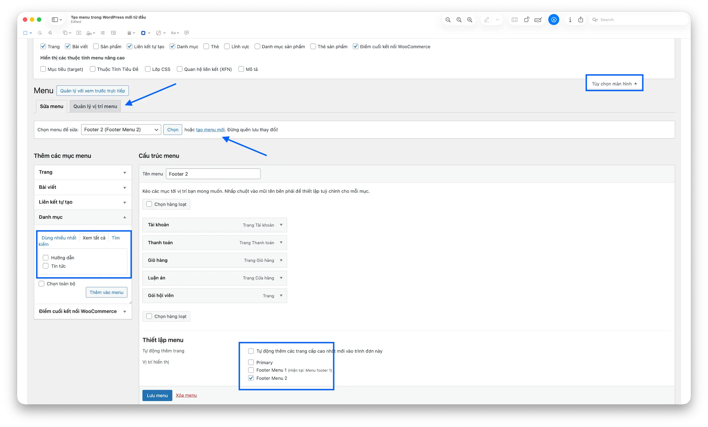Tạo menu trong WordPress mới từ đầu