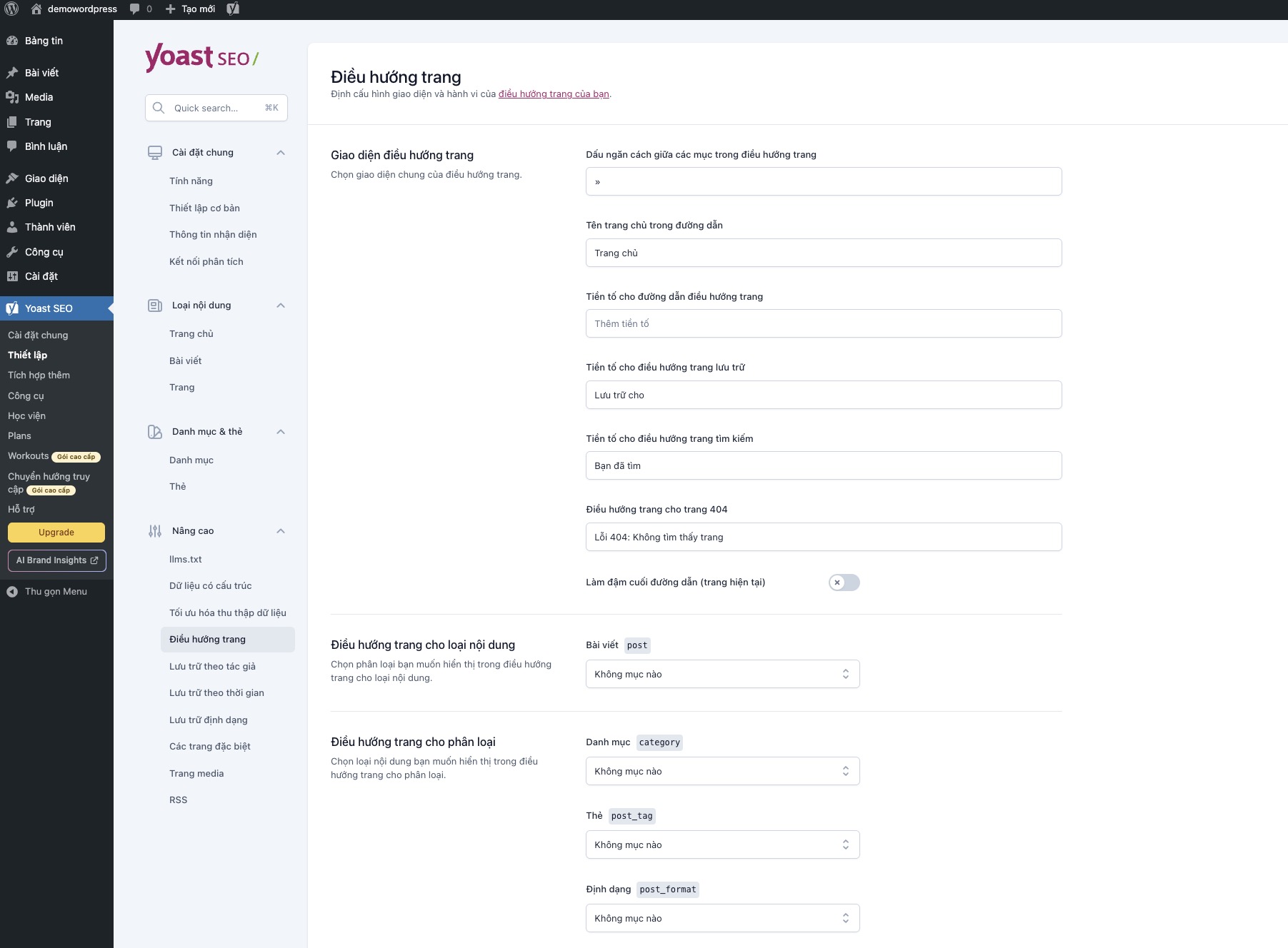 Thiết lập điều hướng trang