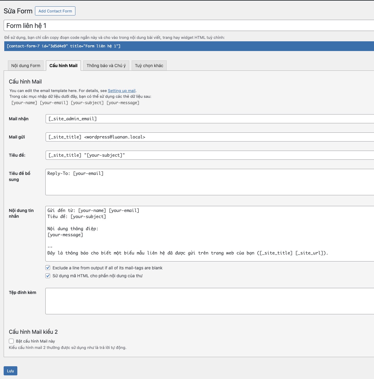 Thiết lập email (Mail Tab)