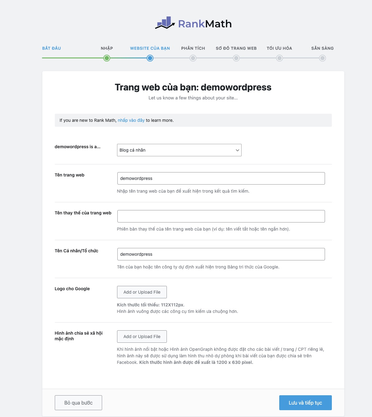 Thiết lập trang web của bạn