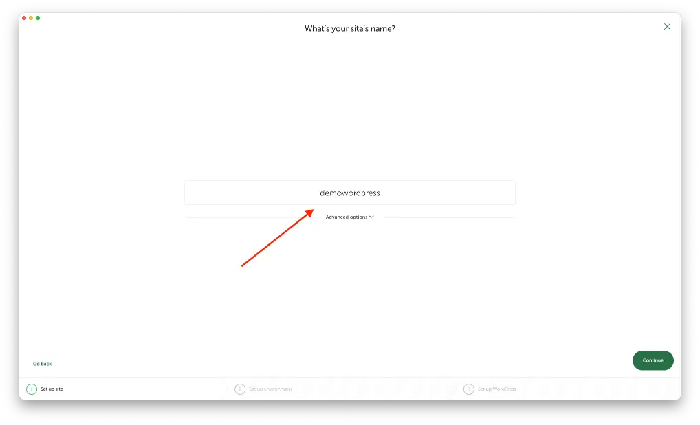 Điền tên website cần tạo viết liền không dấu