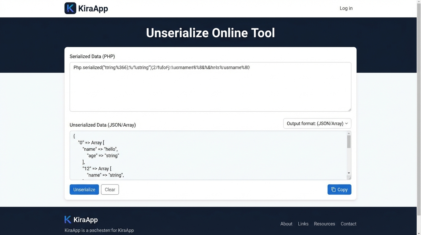 Giao diện thân thiện, dễ sử dụng của Unserialize Online Tool - Công cụ Unserialize