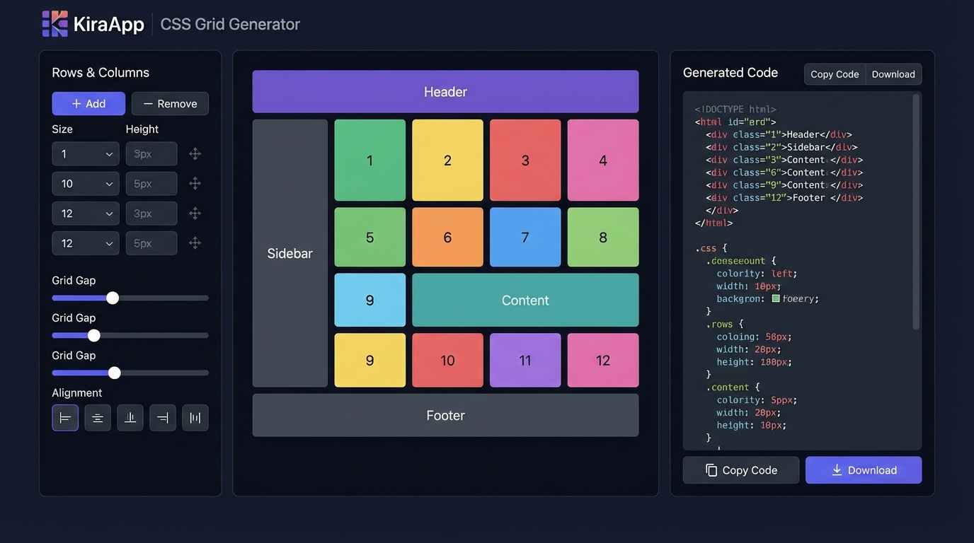 CSS Grid Generator từ KiraApp - Công cụ CSS grid generator