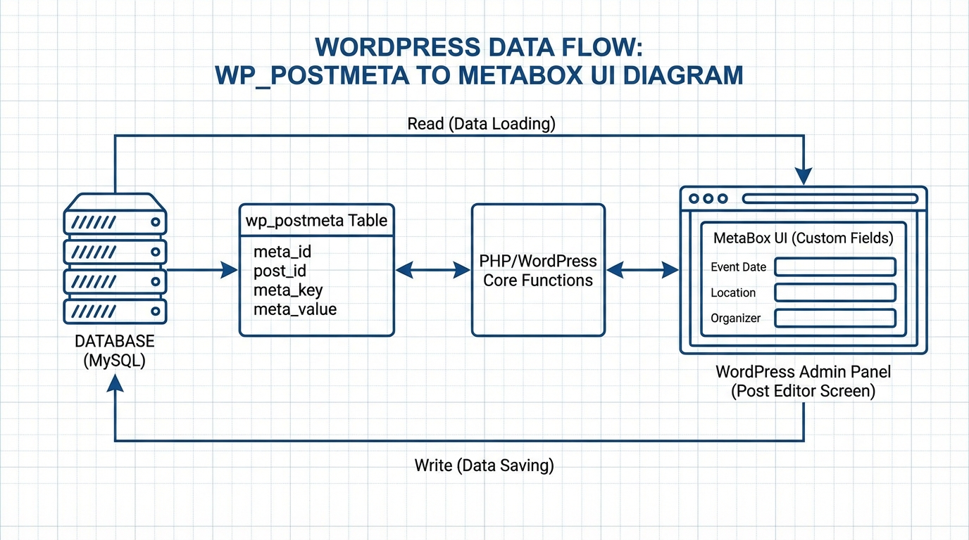 Mối liên hệ giữa Metabox UI và cơ sở dữ liệu metadata - Custom field trong wordpress và Metabox