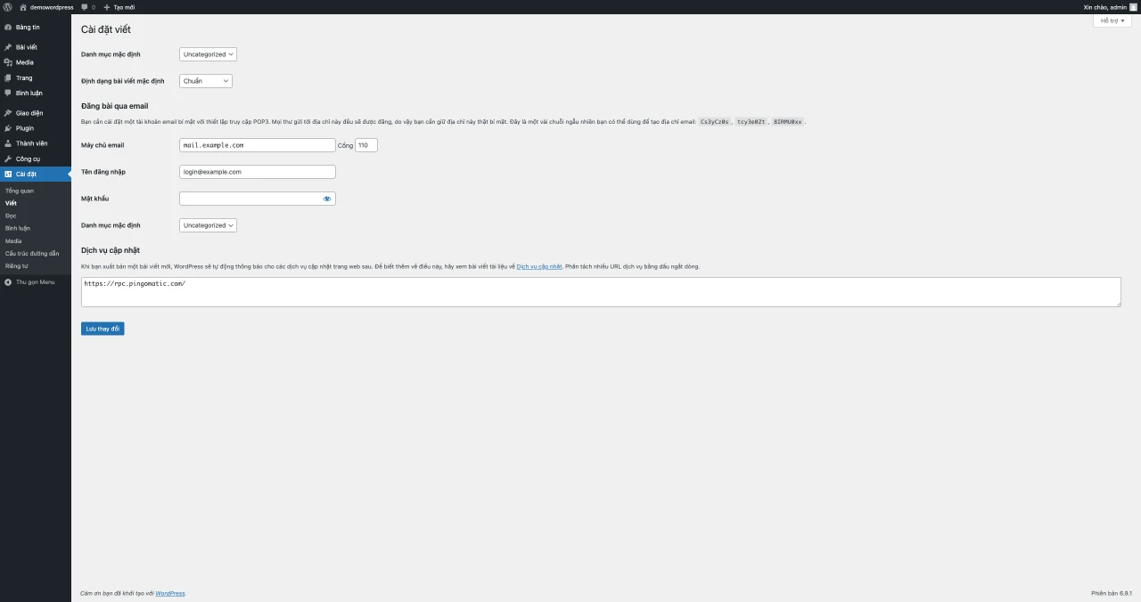 Thiết lập cấu hình viết và đọc nội dung