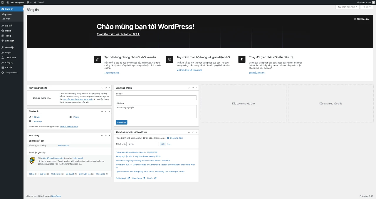 Dashboard WordPress và cài đặt các thành phần của WordPress