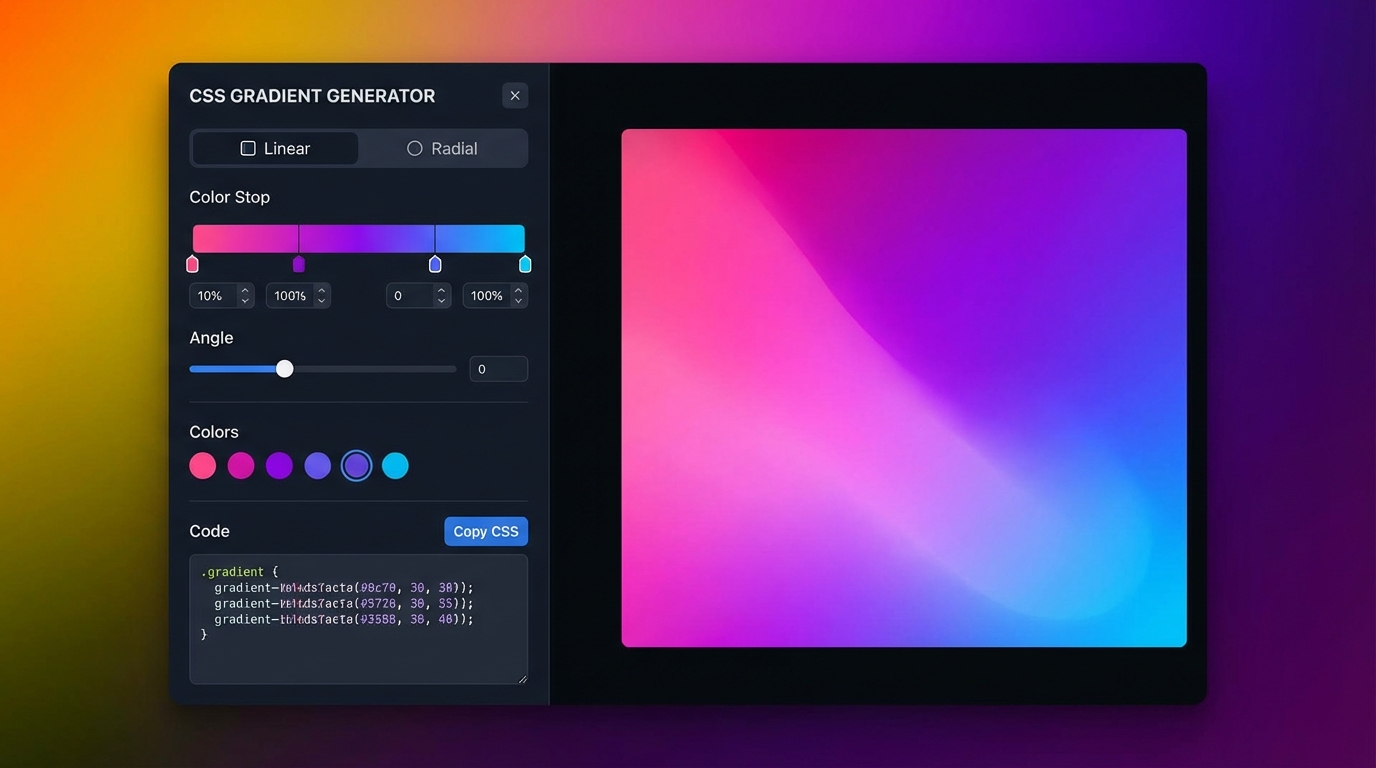 Giao diện trực quan của Gradient CSS Generator - Công cụ Gradient CSS Generator