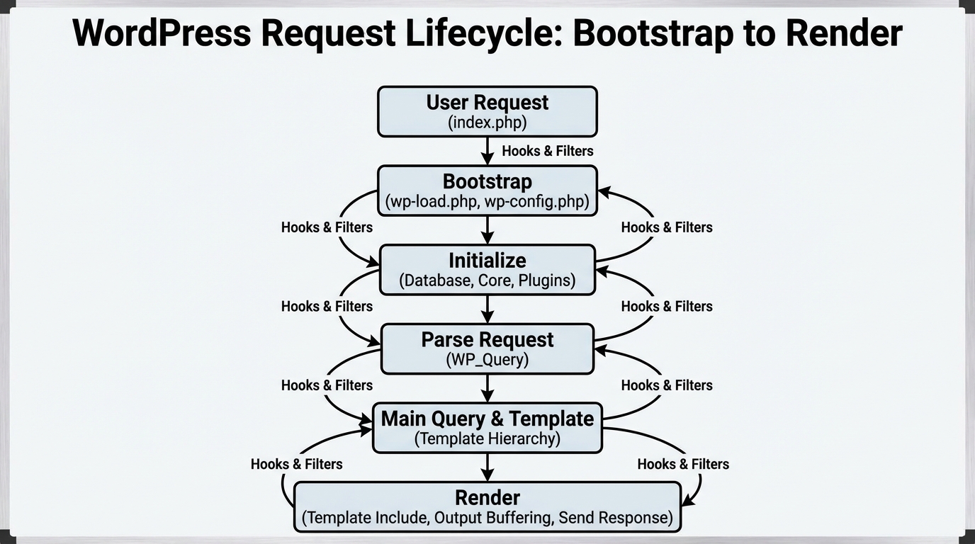 Vòng đời của một request trong WordPress và các điểm hook quan trọng - Hiểu rõ WordPress Hooks: Action & Filter chuyên sâu