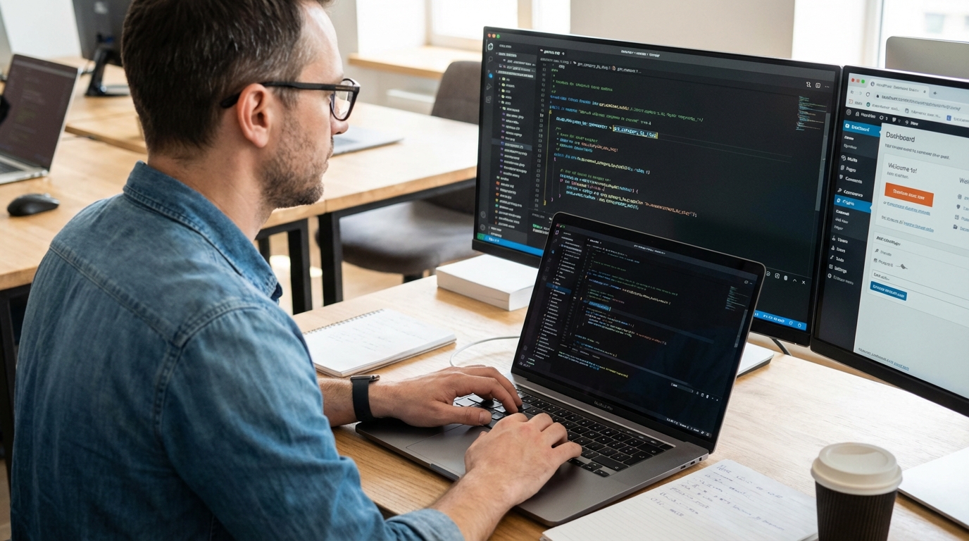 Lập trình viên đang tối ưu hóa mã nguồn hiển thị danh mục WordPress - Hướng dẫn get category trong wordpress từ a đến z