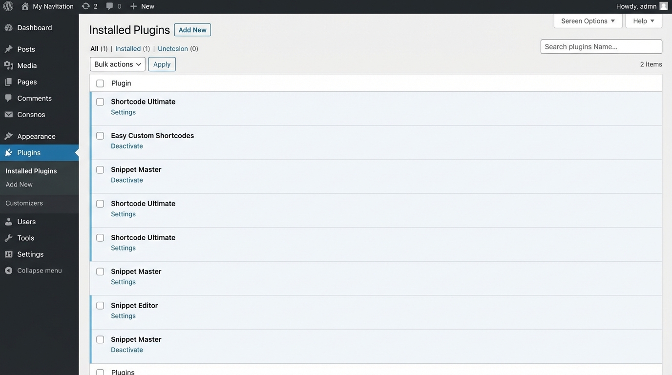 Giao diện quản lý website sử dụng các tính năng mở rộng - Hướng dẫn shortcode trong wordpress toàn tập