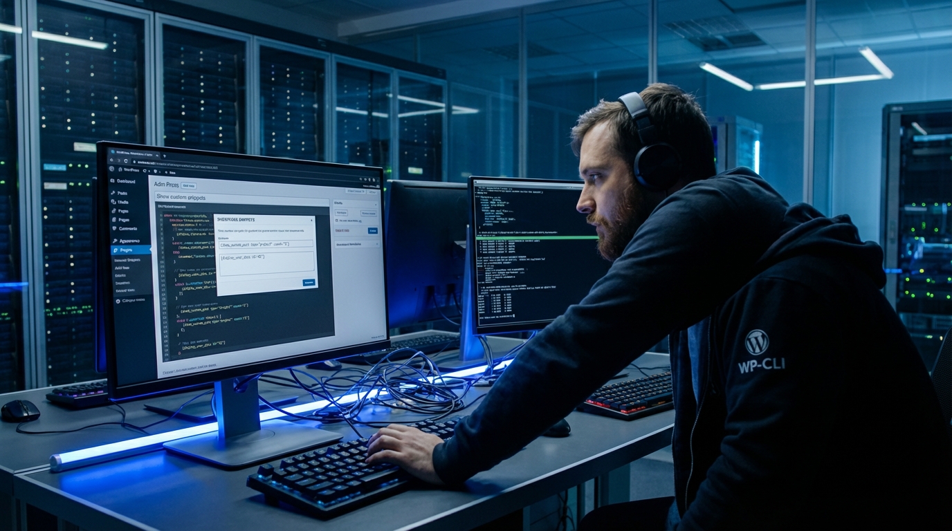 Lập trình viên đang thao tác với mã nguồn WordPress - Hướng dẫn shortcode trong wordpress toàn tập