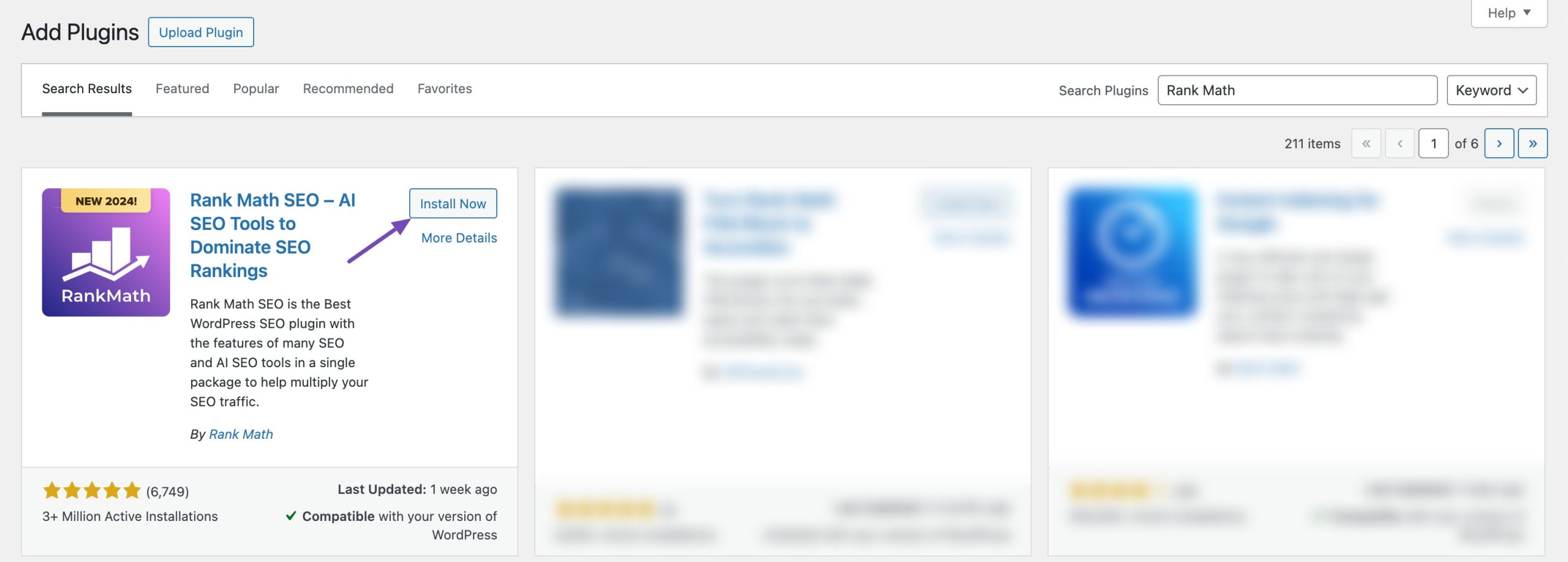 Tìm và cài đặt rank math Seo