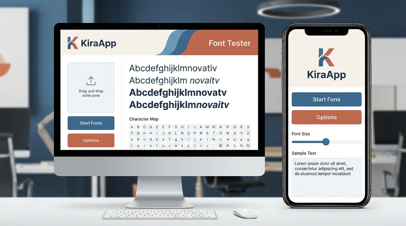 Giao diện thân thiện của công cụ kiểm tra font chữ KiraApp - Công cụ Kiểm tra font chữ
