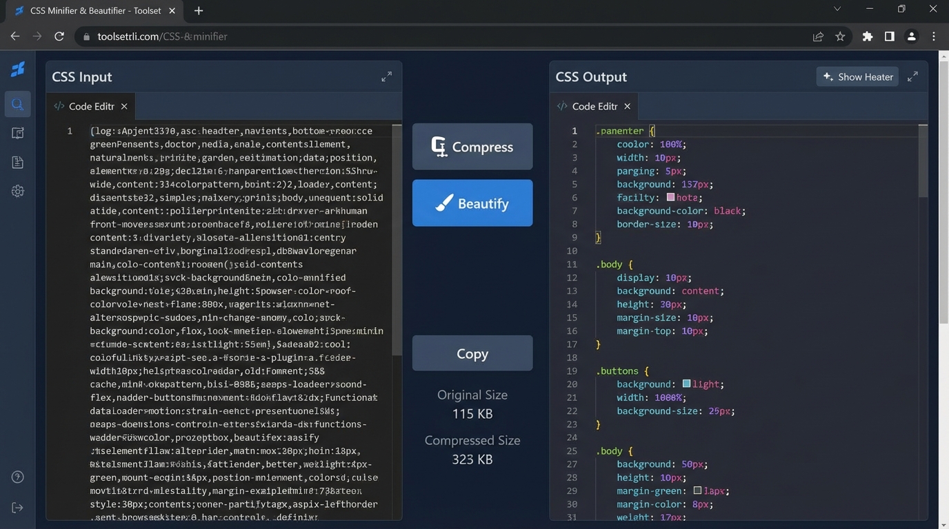 Giao diện công cụ nén và làm đẹp CSS online - Công cụ Nén & Làm đẹp CSS