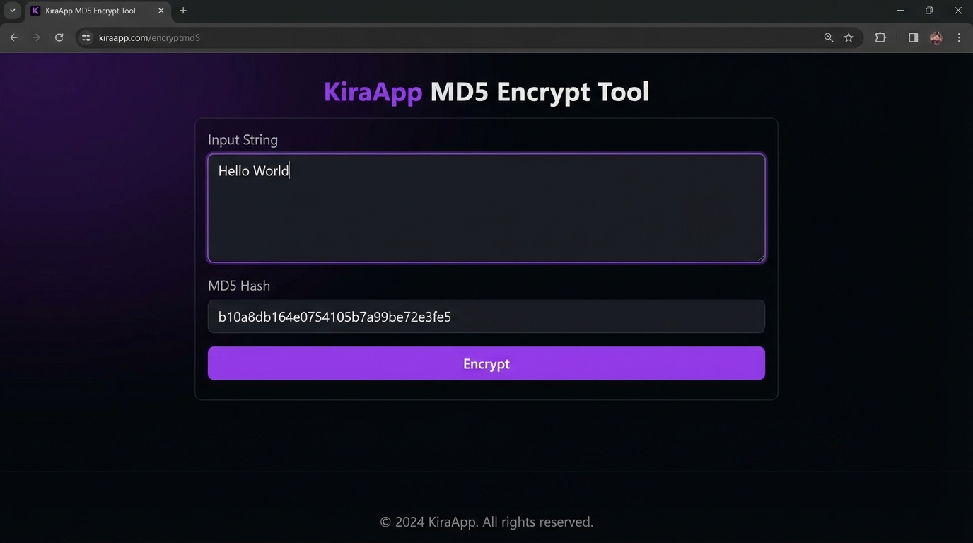 Công cụ mã hóa MD5 online của KiraApp - Công cụ Mã hóa MD5