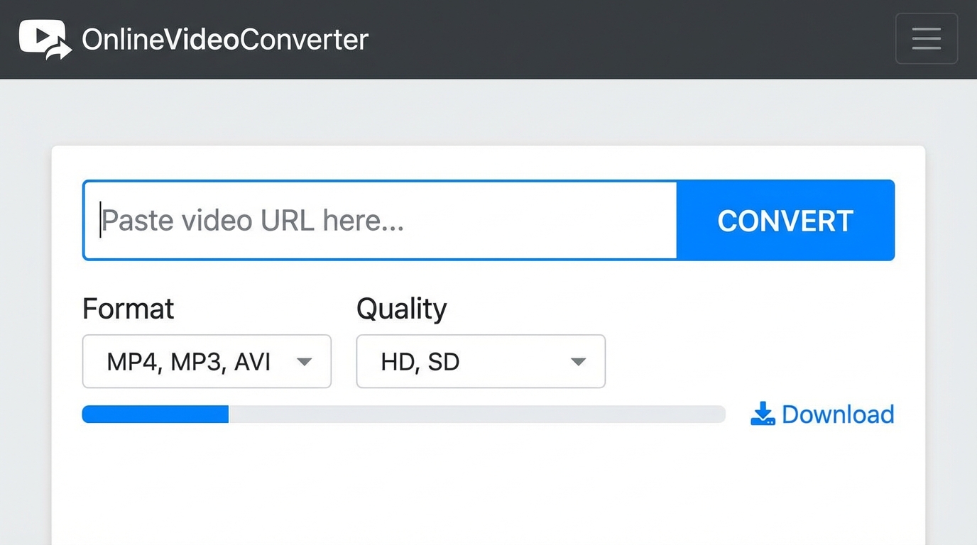 Giao diện đơn giản của OnlineVideoConverter - Công cụ chuyển Video sang mp3