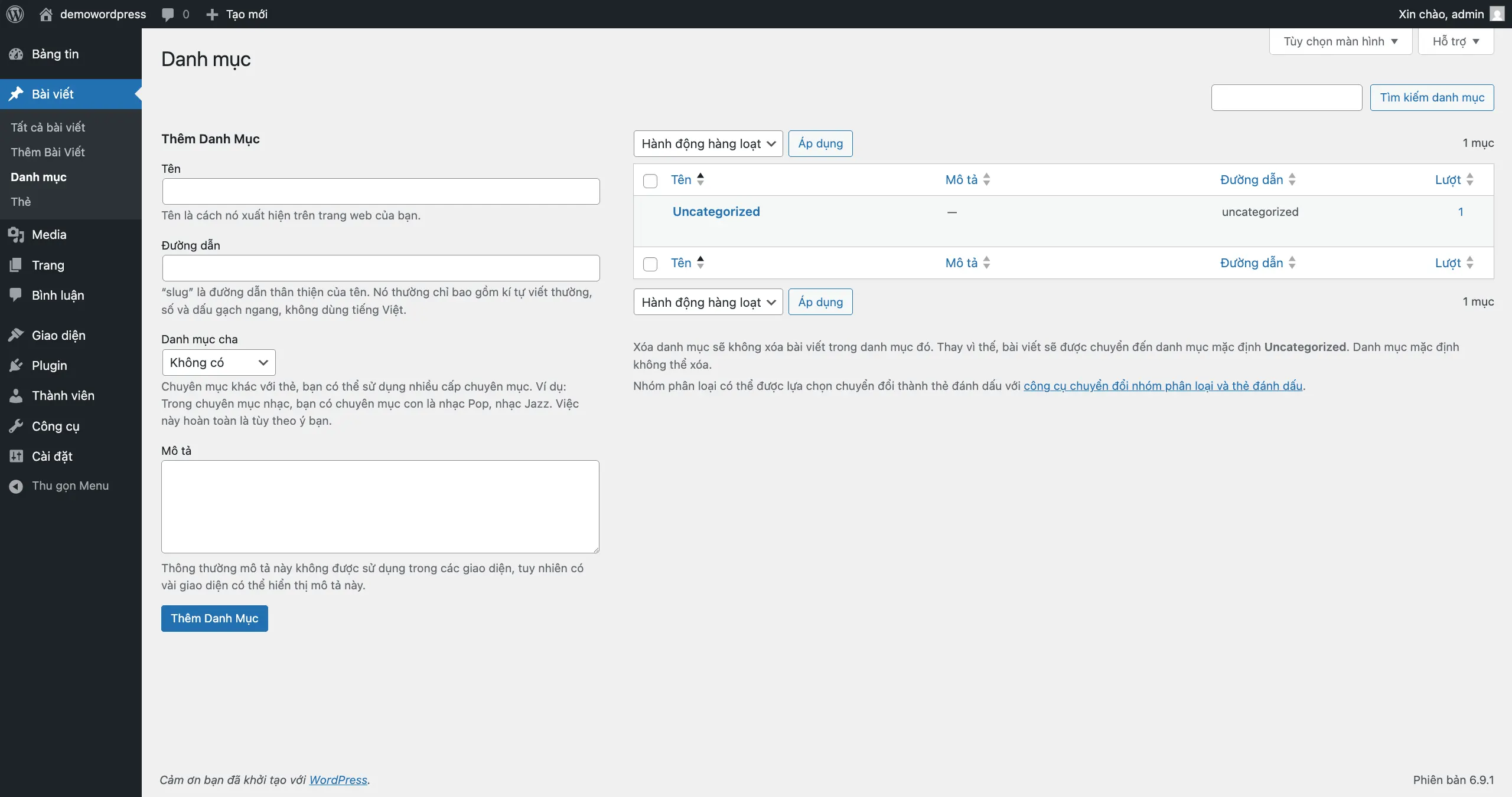 Tạo và quản lý danh mục bài viết trong WordPress