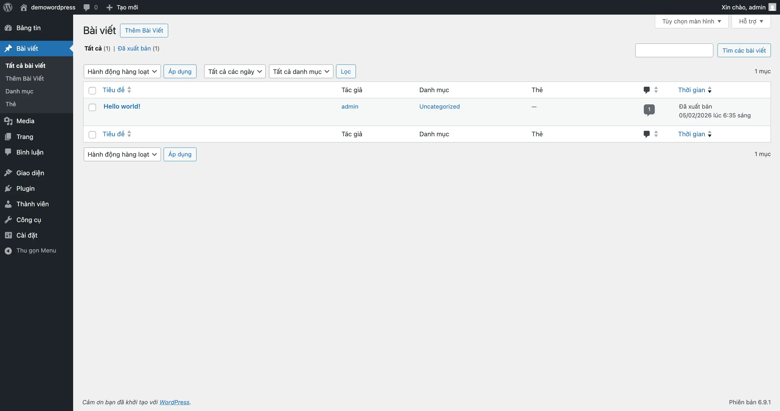 Quản lý danh sách bài viết trong wordpress
