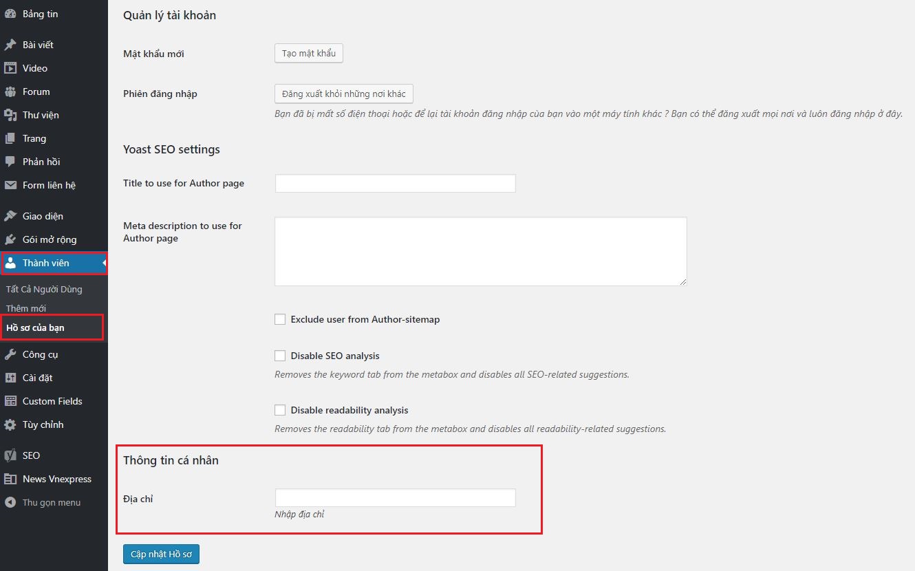 Hướng dẫn get user và custom user field trong wordpress