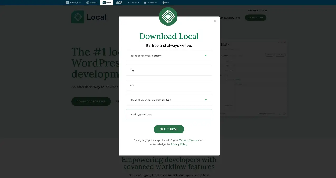 Tải phần mềm localwp