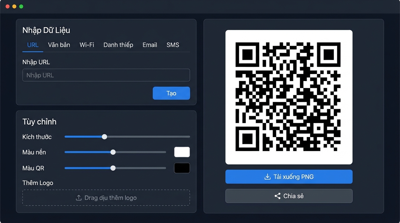 Giao diện nhập dữ liệu của công cụ tạo QR code - Công cụ Tạo QR code