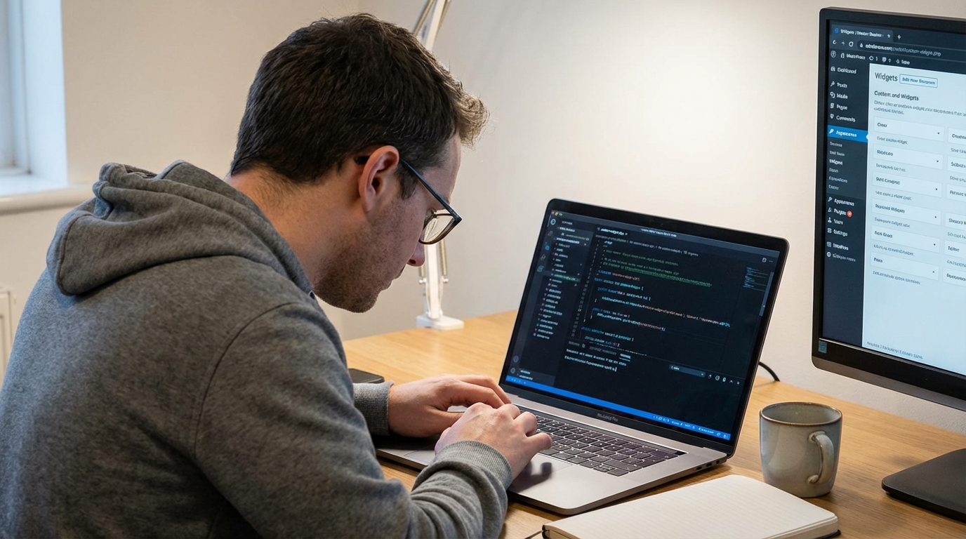 Lập trình viên đang thiết kế cấu trúc cho widget tùy chỉnh - Tạo widget trong wordpress và hiển thị widget