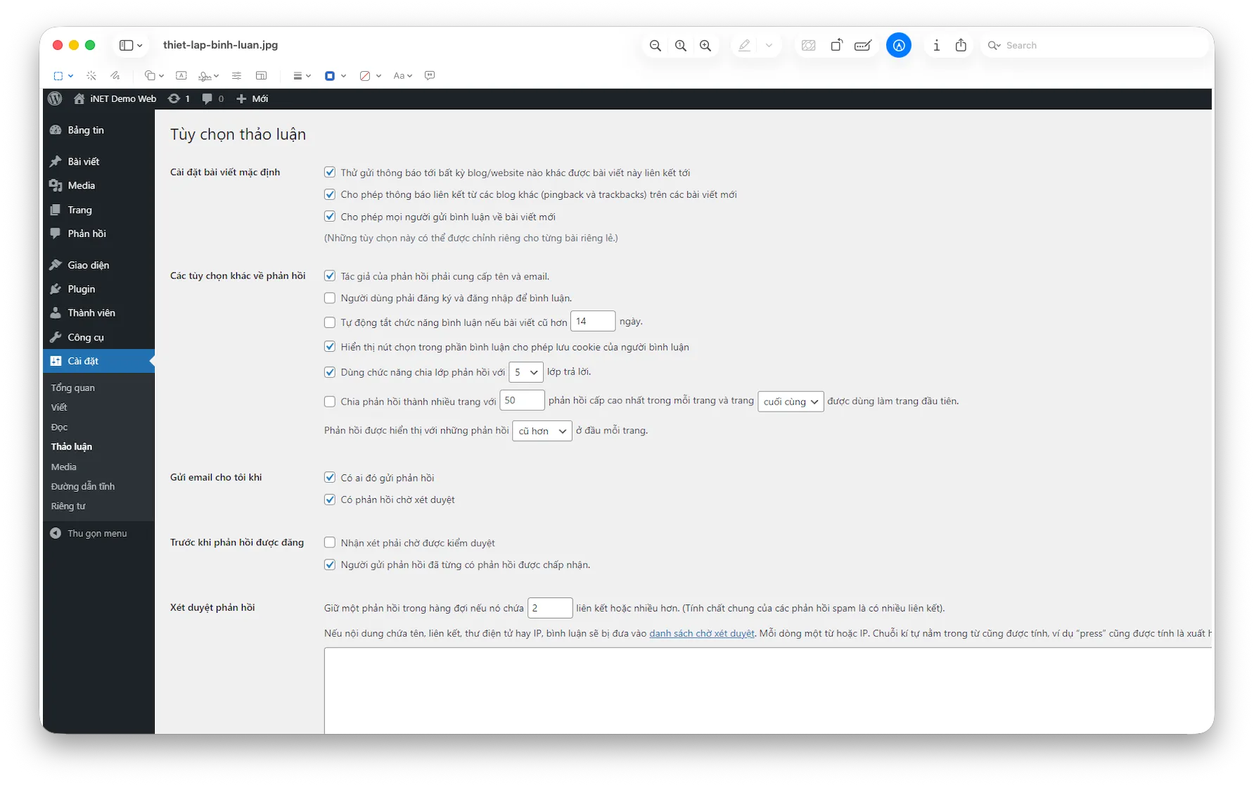 thiết lập Bình luận (Comment) trên WordPress